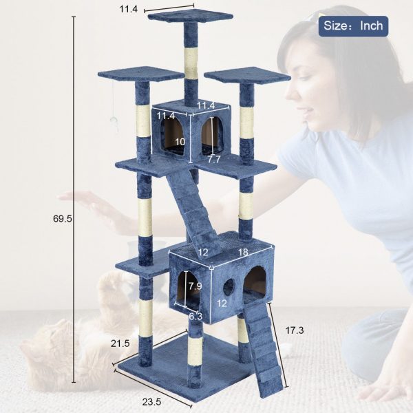 73" Cat Tree Scratcher Play House Condo Furniture Bed Post Pet House - Image 9